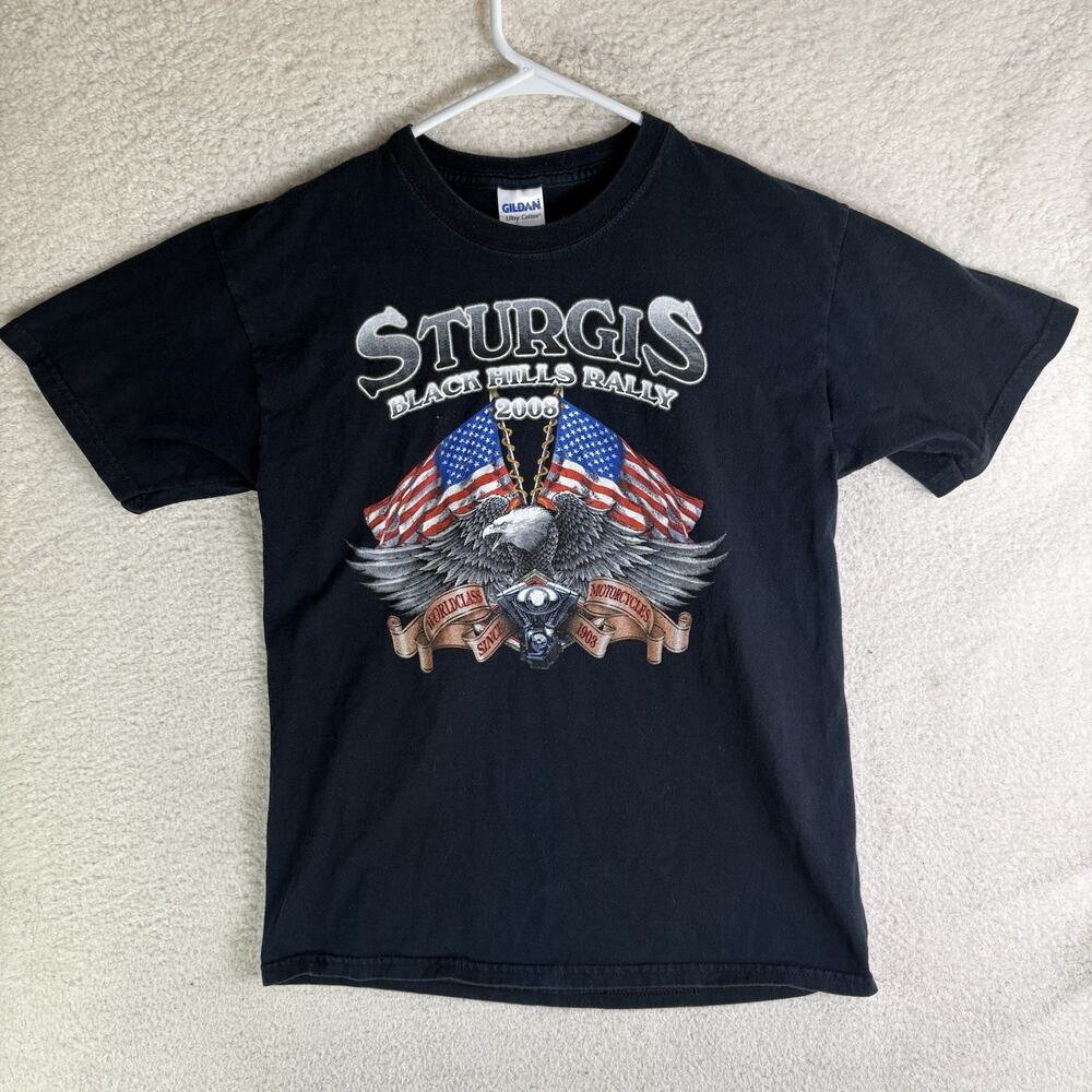 Sturgis Black Hills Shirt Mens Small Black 2008 Eagle Graphic Biker READ